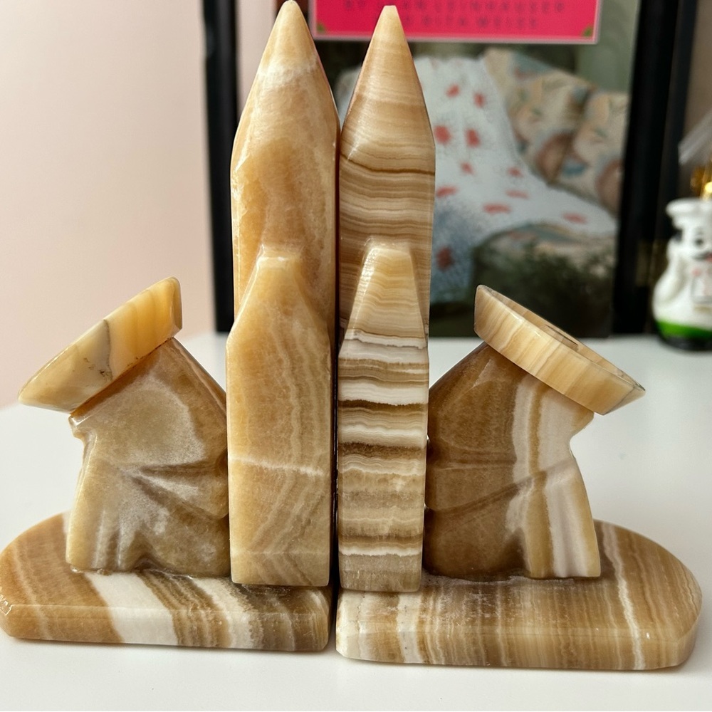 Vintage 1960 Elegant Tan gemstone Bookends